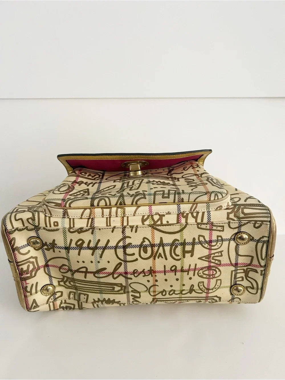 Vintage Coach Poppy Chelsea Graffiti Gold Tattersall Dome Satchel Purse